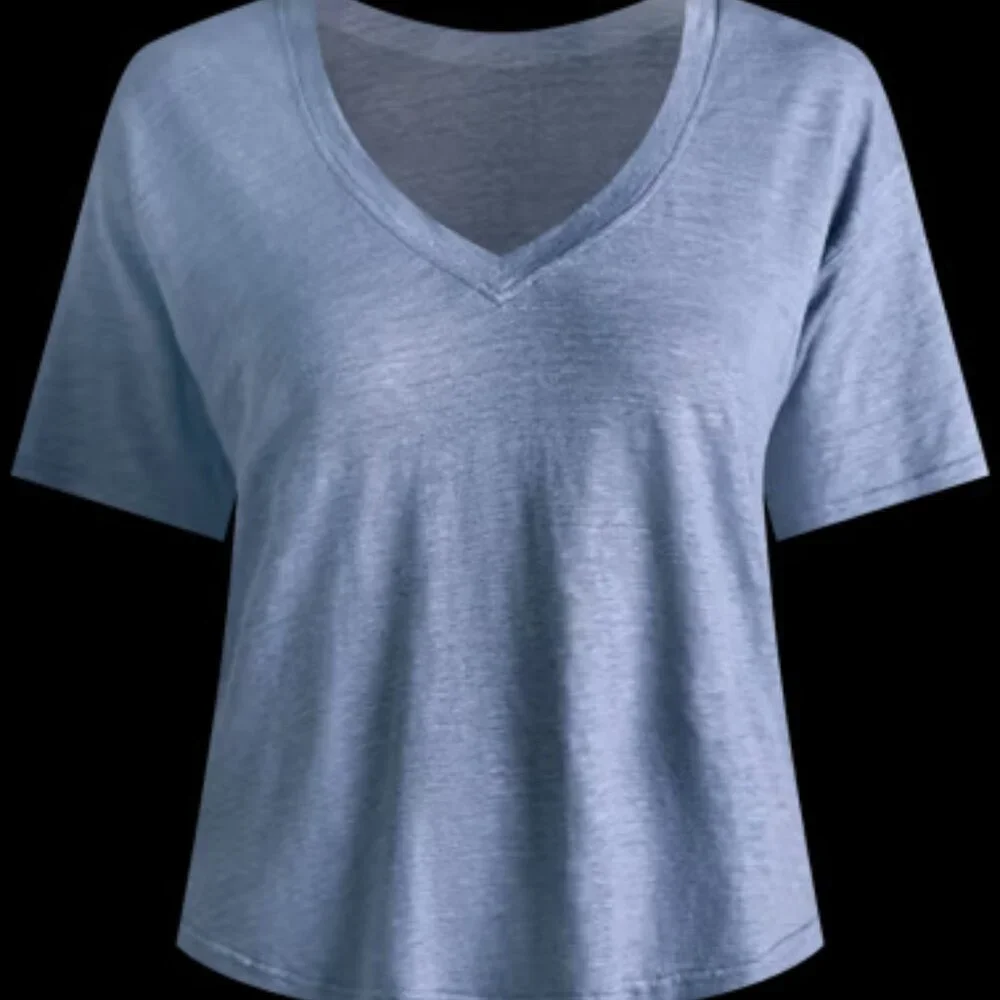 NWOT FAHERTY Oceanside Linen V-Neck Short Sleeve Tee size L - Picture 6 of 12
